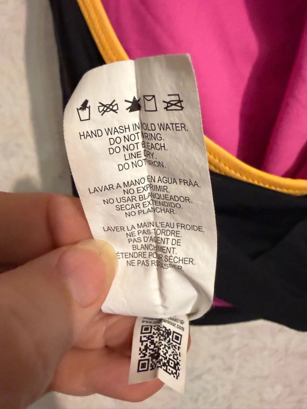 Under Armour Pink Sports Bra with Blue and Yellow Trim, Gym, Play, Swimming 16